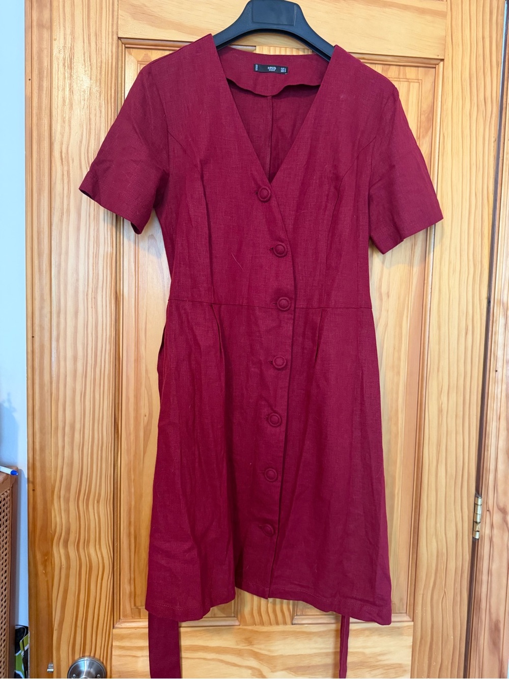 Classic V-Neck Button Front Dress in Burgundy